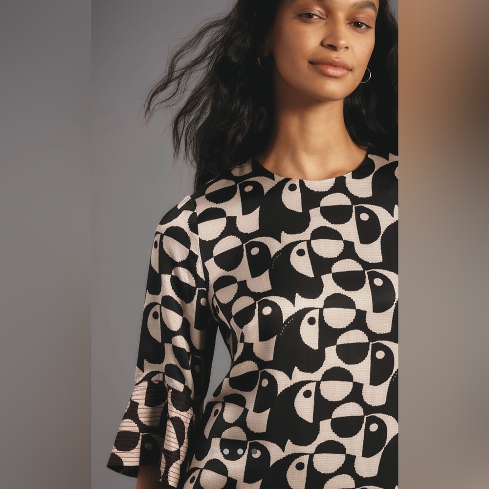 FARM Rio Black & Cream Geometric Ruffle Mini Dress - Picture 4 of 4